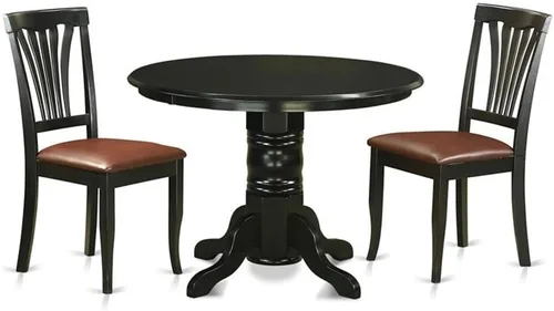 East West Furniture Shelton - Juego de cocina de 3 piezas para espacios pequeños contiene una mesa de comedor redonda con pedestal y 2 sillas