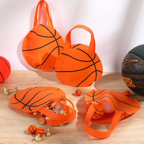 Miniatura 2 de Shihanee 50 piezas de bolsas de baloncesto para fiesta, bolsas de regalo temáticas de pelota, bolsas de golosinas y dulces, bolsos de mano