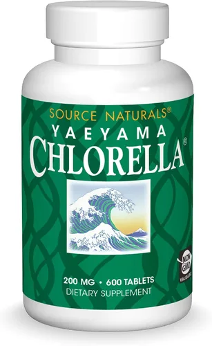 Source Naturals Yaeyama Chlorella 200mg Algas Superalimento Suplemento Nutricional Fuente de B-12, Hierro, Proteína y Vitamina A - 600 Tabletas