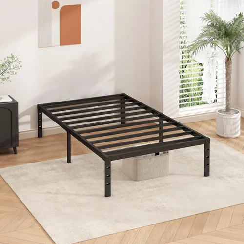 Miniatura 7 de HLIPHA - Base de cama metálica de plataforma de 12 pulgadas de altura, no necesita somier, base de cama tamaño individual con listones de soporte