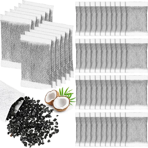 Lounsweer 100 filtros de agua de carbón activado, filtros de destilador de cáscara de coco, sobres de carbón activado para la mayoría de