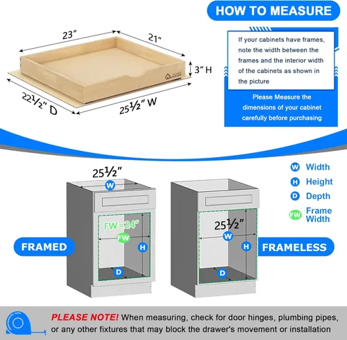 Miniatura 5 de WelFurGeer Cajones Extraíbles de Cierre Suave para Gabinetes, 23" An x 21" Pr Cajón Extraíble para Gabinete con Rieles Resistentes, Organizador