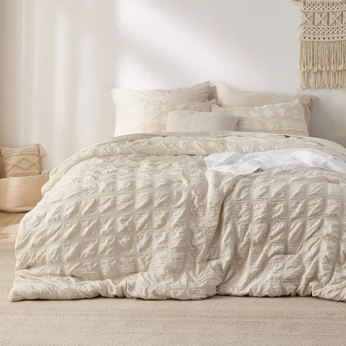 Miniatura 10 de Bedsure Cama en una Bolsa Individual - 5 Piezas de Juego de Edredón con Diseño de Sombrero de Paja, Juego de Ropa de Cama Blanco Boho Suave