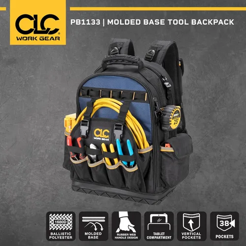 Miniatura 5 de CLC Work Gear PB1133 Mochila de herramientas de 38 bolsillos con base moldeada, negro/azul
