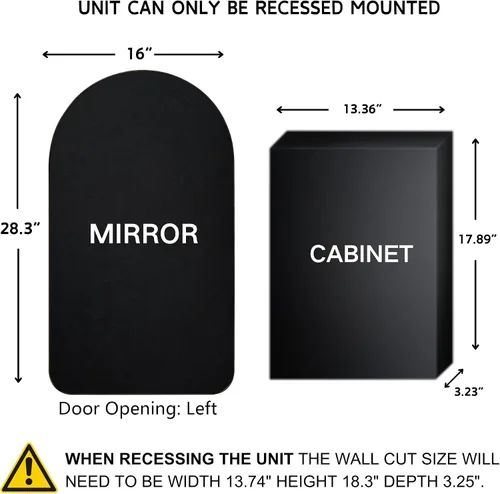Miniatura 3 de Botiquín de baño empotrado en arco dorado cepillado con espejo de acero inoxidable con marco de metal rectangular con espejo de 16 x 28.3 pulgadas