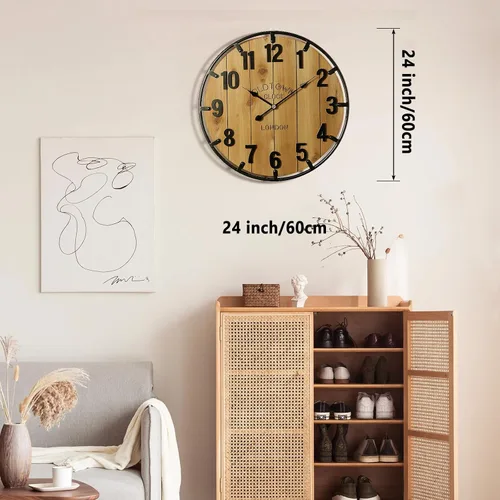 Miniatura 8 de Vantic Farmhouse - Reloj de pared decorativo extra grande de 24 pulgadas con círculo de metal, reloj de pared de madera de gran tamaño con número