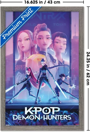 Miniatura 3 de Netflix KPop Demon Hunters (2025) - Póster de pared de una hoja, 22.4 pulgadas de largo x 14.7 pulgadas de ancho, versión enmarcada de madera