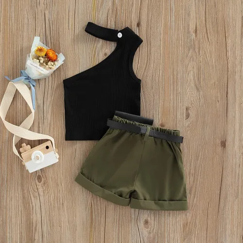 Miniatura 38 de TheFound Trajes de verano para niñas pequeñas, sin mangas, de punto acanalado, halter, pantalones cortos, ropa para recién nacidos, conjunto de 3