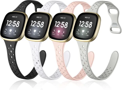 Miniatura 8 de Laffav Compatible con Fitbit Sense Bands/Fitbit Versa 3 4 bandas para mujeres y hombres, paquete de 4 pulseras de repuesto de silicona suave