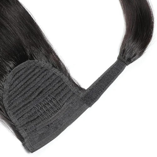 Miniatura 3 de Extensión de cola de caballo de cabello humano lacio envolvente alrededor de la cola de caballo, extensión de cabello de 8 pulgadas, color natural