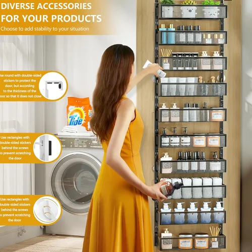 Miniatura 4 de Organizador de despensa de 10 niveles sobre la puerta con cestas de malla, estante colgante para especias ajustable y estable para cocina, baño