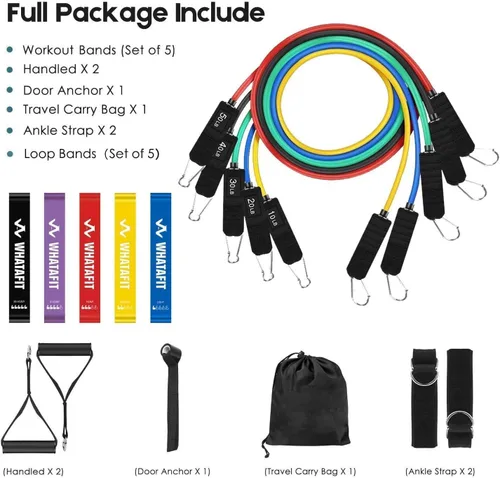 Miniatura 2 de WHATAFIT Bandas de resistencia, bandas de ejercicio, bandas de resistencia para entrenamiento, bandas de entrenamiento con asas para hombres