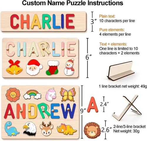 Miniatura 6 de Rompecabezas de nombres para niños pequeños de 1 a 3 años, regalos personalizados para bebés para niños y niñas, rompecabezas de madera para niños