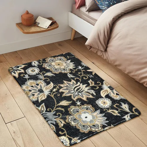 Miniatura 3 de Lahome - Tapete floral con estampado de cachemira, lavable, antideslizante, pequeño, anti-manchas, suave, para baño, entrada, dormitorio, Negro