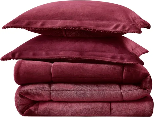 Miniatura 4 de Sweet Home Collection Juego de edredón Sherpa de 3 piezas tamaño King, conjunto de ropa de cama de felpa con textura de sherpa suave y fundas a