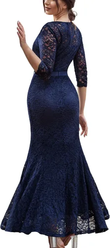 Miniatura 3 de Miusol Vestido largo de encaje retro con mangas 34 para mujer, diseño de cuentas