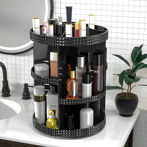 Miniatura 7 de Organizador de maquillaje giratorio de 360 grados para tocador, organizador de belleza de capacidad extra grande, organizador de perfume DIY