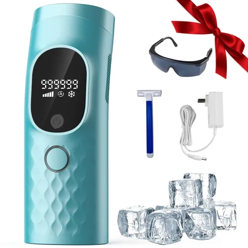 Depilación láser para mujeres y hombres - Dispositivo removedor de luz IPL permanente e indolora con enfriamiento por hielo, afeitadora, gafas de