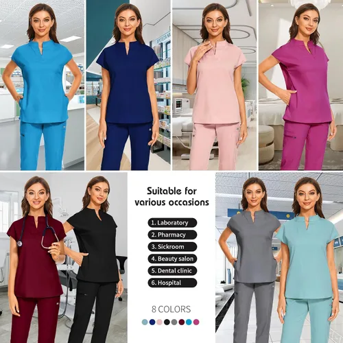 Miniatura 6 de VIAOLI Conjunto de uniforme médico para mujer con cuello en V y pantalón deportivo y 8 bolsillos para enfermería y trabajo clínico