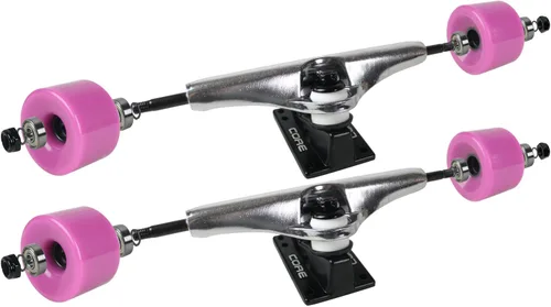 Miniatura 2 de Longboard - Juego combinado de camiones de patineta de 2.756 in, ruedas en blanco con camiones plateados, rodamientos y paquete de herramientas