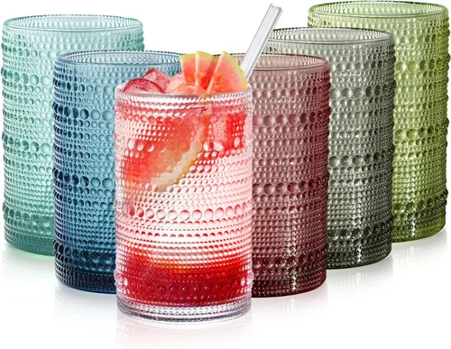 Miniatura 12 de Hobnail - Juego de 12 vasos para beber, vasos vintage de 11.8 oz y juego de vasos de cóctel de 10 oz, vasos de vidrio en relieve para cocina