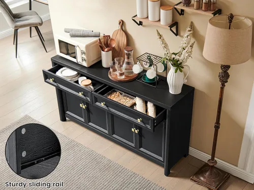 Miniatura 4 de Standifurno Gabinete de buffet de casa de campo, aparador grande de 59" con credenza de almacenamiento con estantes y 4 puertas, consola de barra