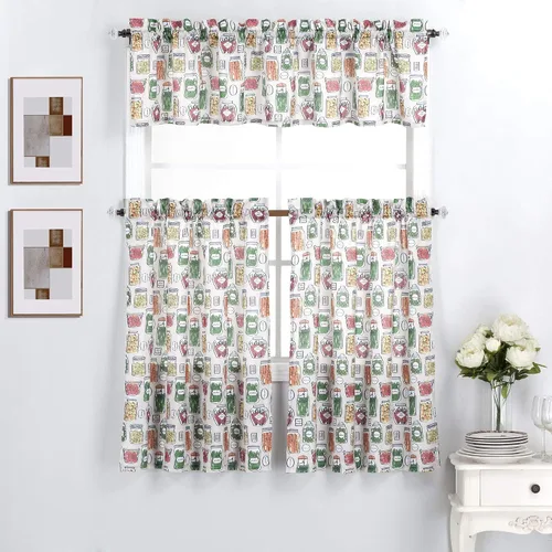 Miniatura 4 de Interior Trends Juego de 3 paneles de cortina y cenefa para ventana de cocina (juego de niveles de 36 pulgadas, coral con flores de pájaro)