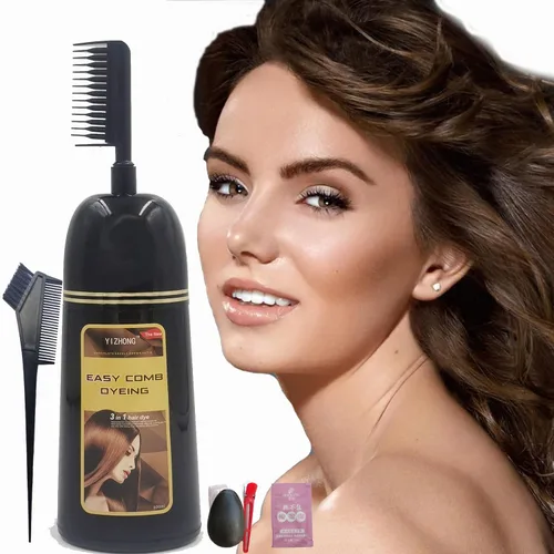 Miniatura 14 de Black Hair Dye Shampoo Permanent YIZHONG Hair Color para el cabello 100% cobertura de canas Mujeres Hombres 3 In2 Easy Comb Dyeing (negro)