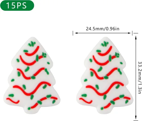 Miniatura 2 de Sunrony 15 piezas de abalorios focales de silicona para hacer llaveros, abalorios focales de silicona con forma de árbol de Navidad para lápices