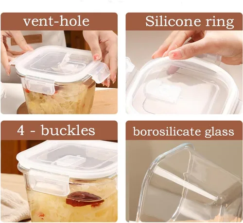 Miniatura 6 de H.JSS WDJS Recipiente cuadrado de vidrio para almacenar alimentos de 4 tazas con tapas, recipiente cuadrado de vidrio para sopa con tapas