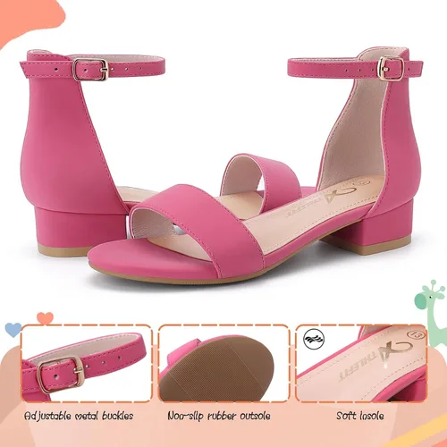 Miniatura 60 de Athlefit Sandalias para niñas, puntera abierta, correa en el tobillo, tacones bajos, zapatos de vestir para niñas pequeñas y grandes