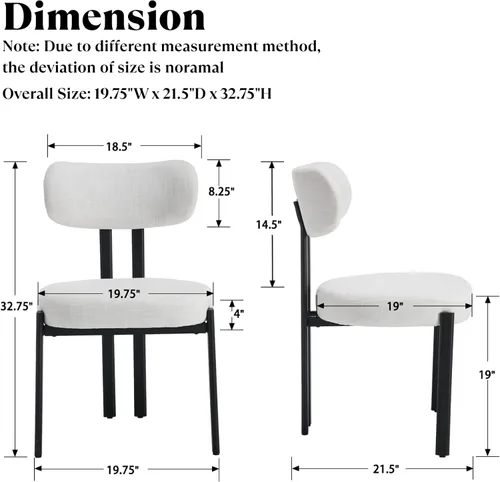 Miniatura 2 de Ya-Home Juego de 2 sillas de comedor modernas, sillas de comedor tapizadas de lino con respaldo curvado, patas de metal negro, sillas laterales