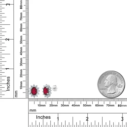 Miniatura 49 de Gem Stone King Aretes ovalados de plata de ley 925 de 0.276 x 0.197 in con piedra natal de la princesa Diana, estilo halo real para mujeres