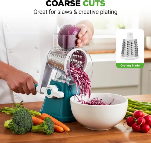 Miniatura 5 de Nutrichef Rallador y Triturador de Queso 3 en 1 Base de Succión Fuerte, Mango Giratorio con Seguro de Seguridad Incluye Manivela Manual y 3