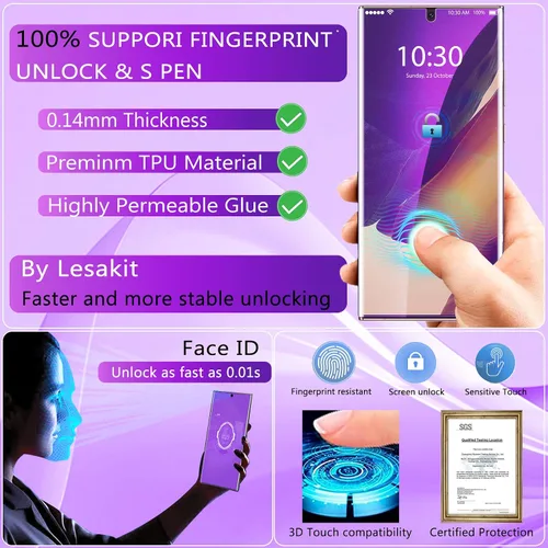 Miniatura 4 de Lesakit - Protector de pantalla de privacidad antiluz azul para Samsung Galaxy Note 20 Ultra de 6.9 pulgadas con 2 protectores de lente de cámara