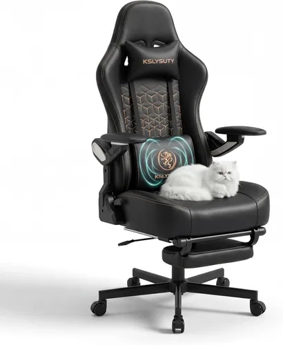 Miniatura 21 de Silla de escritorio para juegos para computadora, silla de oficina ergonómica de respaldo alto con reposapiés y soporte lumbar, sillas giratorias