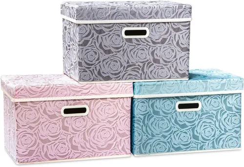 Miniatura 28 de PRANDOM Caja de almacenamiento plegable más grande con tapa [1 unidad] Contenedor Cesta Organizadora Cubo de Almacenamiento Decorativo de Tela