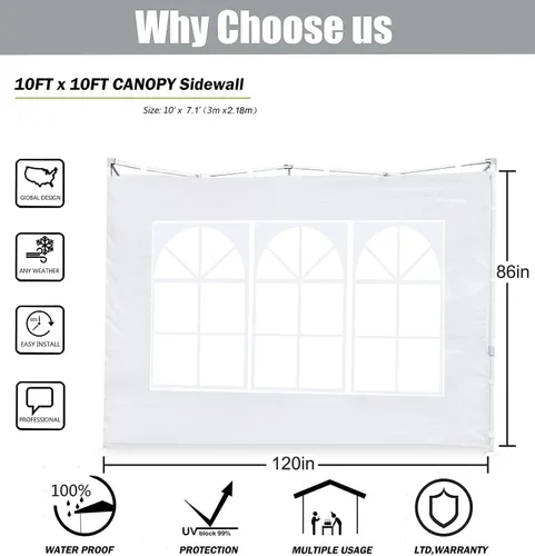 Miniatura 5 de Scocanopy Pared lateral con ventana para estructura de toldo de 10 x 10 pies, 2 paquetes solo de pared solar, beige Turquesa