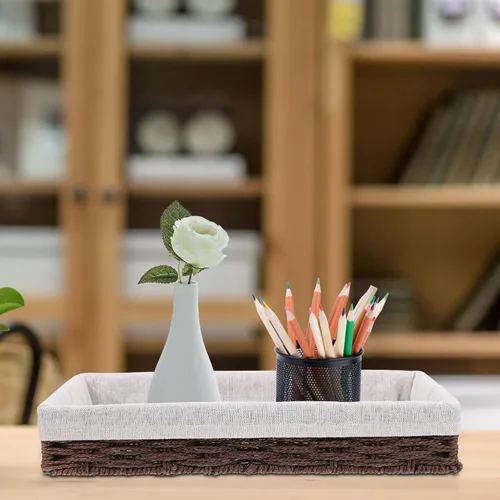 Miniatura 4 de STOBAZA Cestas de almacenamiento de mimbre, cestas de mimbre de cuerda de papel tejidas a mano, pequeñas cestas rectangulares para organización