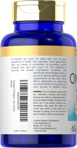 Miniatura 3 de Suplemento de Omega 3 vegano Carlyle 1290 mg 60 cápsulas blandas A base de plantas Sin OMG y sin gluten de aceite de algas