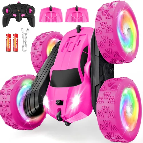 Miniatura 17 de Auto a control remoto, autos RC para niñas, rastreador RC de doble cara de 2.4 GHz con batería modular USB-C mejorada, juguetes de automóvil Rosa