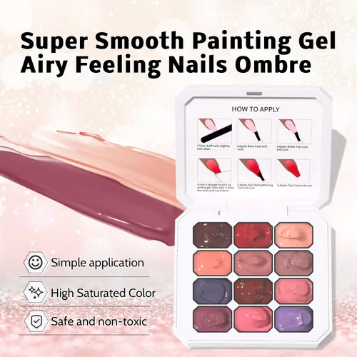 Miniatura 3 de Paleta de Esmalte de Uñas en Gel Sponge Pat, 12 Colores Mezcla Degradado Ombré Gel Polish Pintura Degradada Arte de Uñas, Sin Limpiar, Curado UV/LED