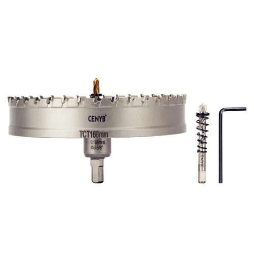 Miniatura 29 de 10 piezas (16-54 mm) Kit de sierra perforadora de carburo TCT para metales duros. Incluye 2 brocas de titanio, 1 broca piloto escalonada y 2 llaves