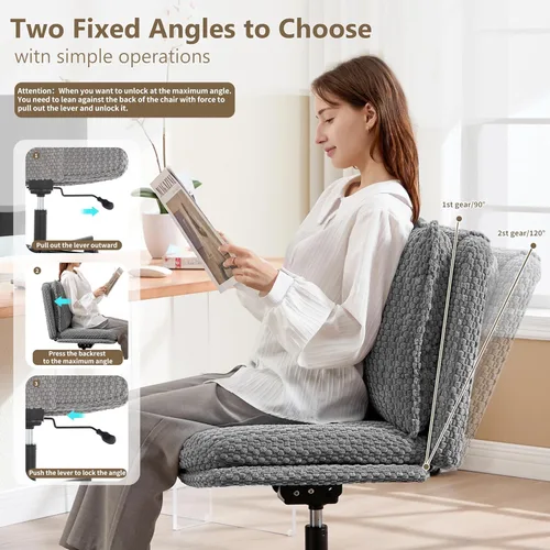 Miniatura 6 de Fizzin Silla cruzada sin brazos, con ruedas cruzadas, asiento de espuma viscoelástica con cojín de respaldo abatible, silla giratoria de respaldo