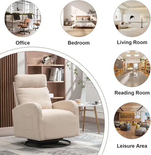 Miniatura 7 de LUCKHAO Mecedora giratoria, sillón giratorio para guardería, tapizado de tela de tilo, mecedoras modernas para guardería, dormitorio, sala de estar