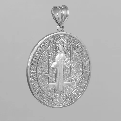 Miniatura 2 de Colgante de oro blanco macizo de 10 quilates con medalla de San Benito 236 de diámetro