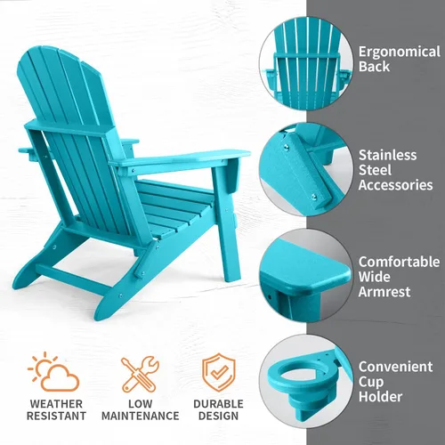 Miniatura 6 de FUNBERRY Silla plegable Adirondack, sillas de hoguera de HDPE para todo tipo de clima con portavasos para exteriores HDPE All Weather