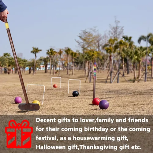 Miniatura 6 de SpeedArmis Juego de croquet de lujo para 8 jugadores con regulación de 32 pulgadas mazos de madera de goma de tamaño estándar de 28 pulgadas, bola
