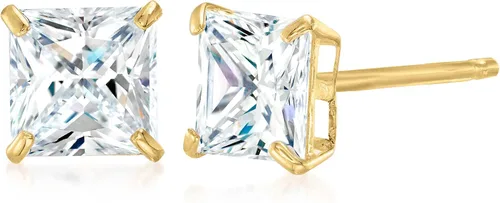 Miniatura 3 de Ross-Simons Princess-Cut CZ Stud Earrings in 14kt Yellow Gold