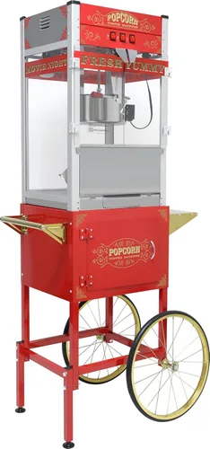 Máquina comercial de palomitas de maíz con carrito y ruedas, máquina para hacer palomitas de maíz con hervidor de acero inoxidable de 22 onzas, Rojo